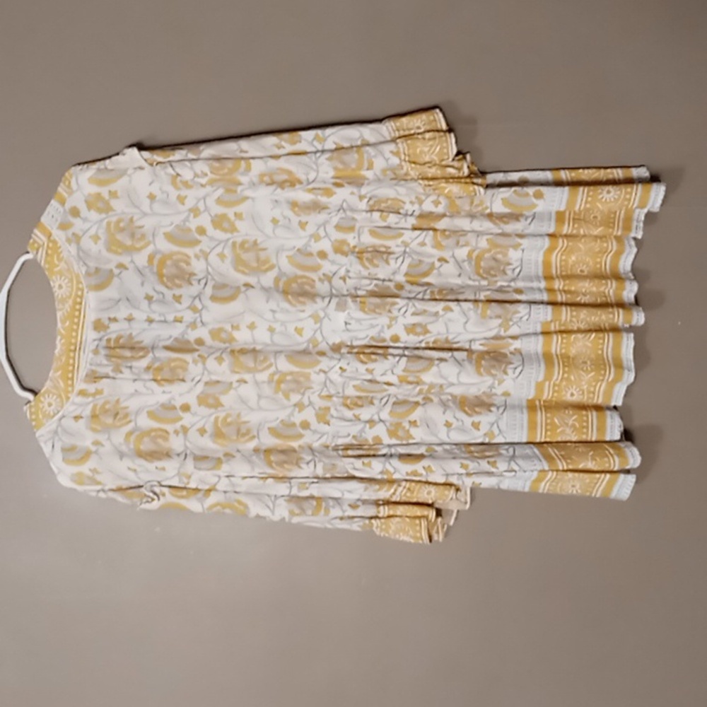 Rachel Zoe Yellow Patterned Wide Armed Blouse w Front Tie M - Picture 2 of 7